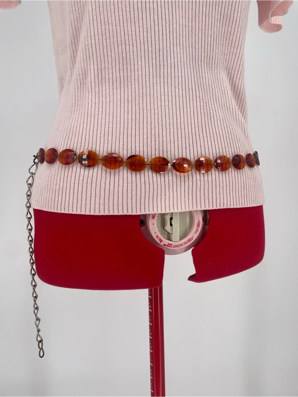 Vintage Beaded Chain Belt Amber Colored Faceted Beads Adjustable Fit